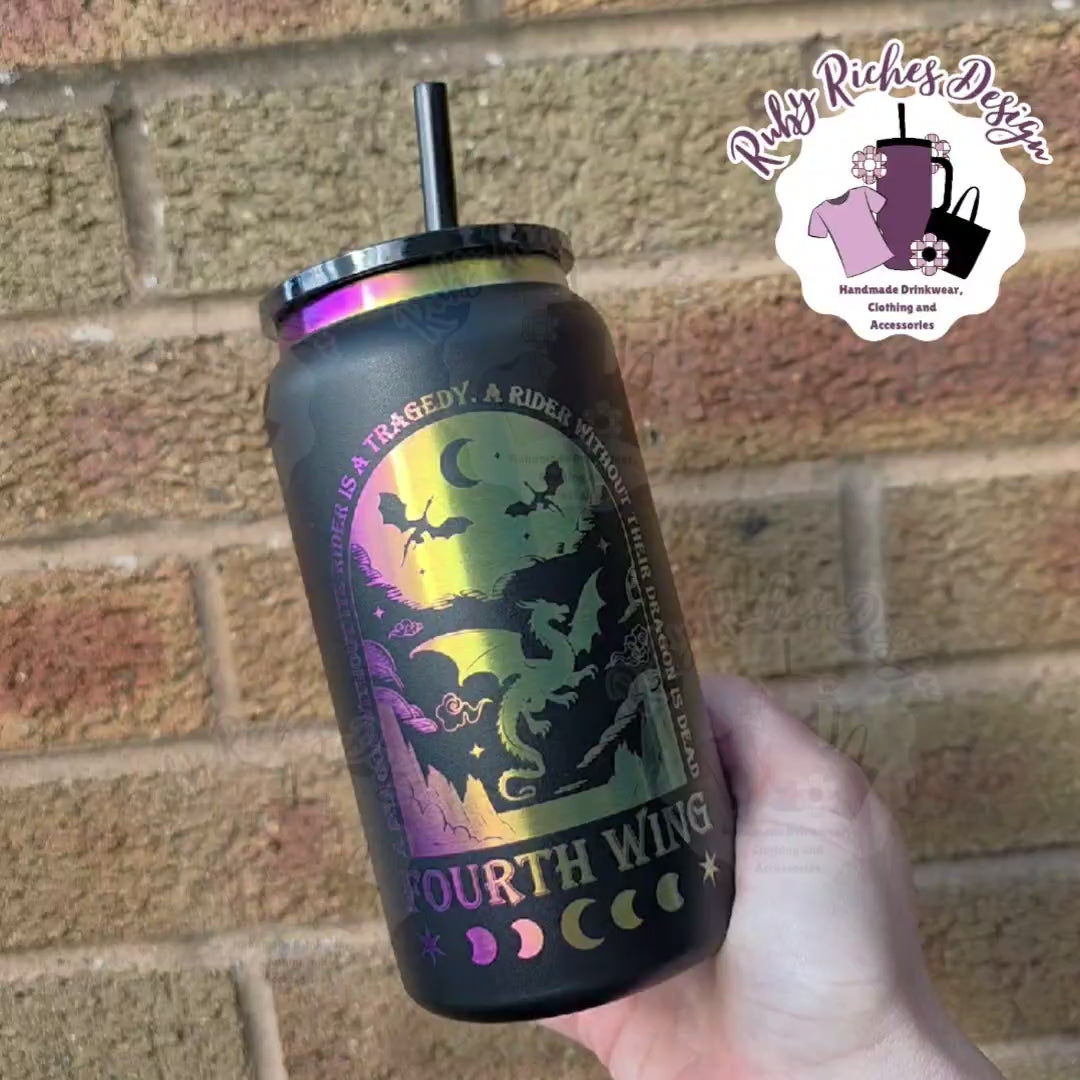 Rainbow Plated Engraved Fourth Wing Style 16oz Double Wall Insulated Tumbler