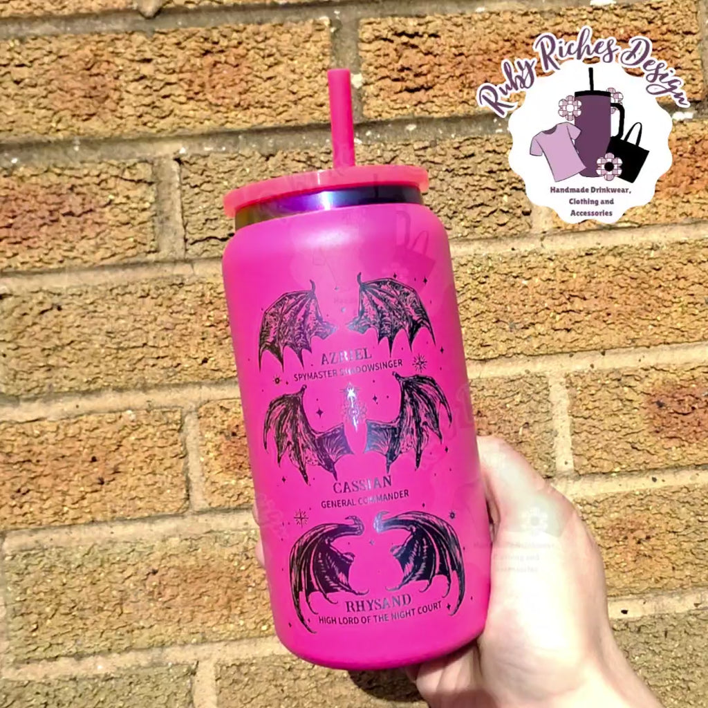 Bright Pink Rainbow Plated The Bat Boys 16oz Engraved Tumbler