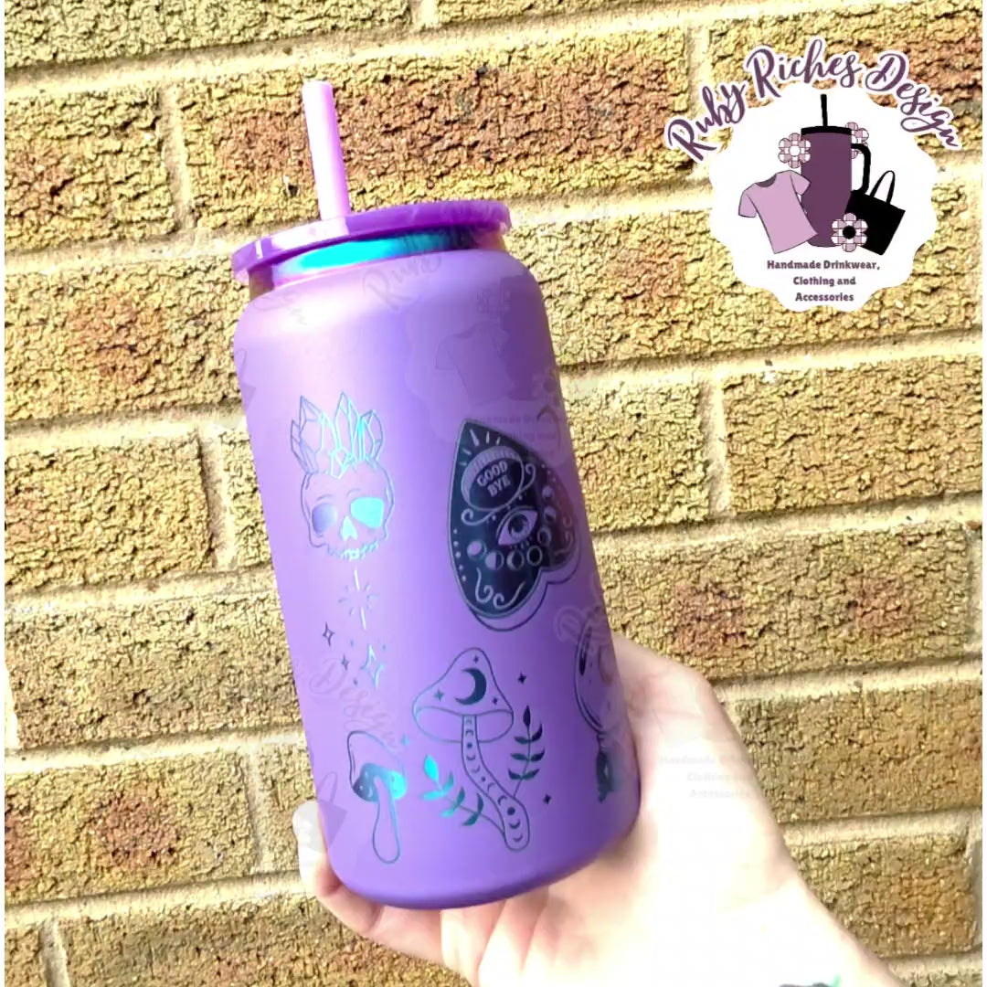 Purple Rainbow Plated Engraved Witchy 16oz Double Wall Insulated Metal Tumbler