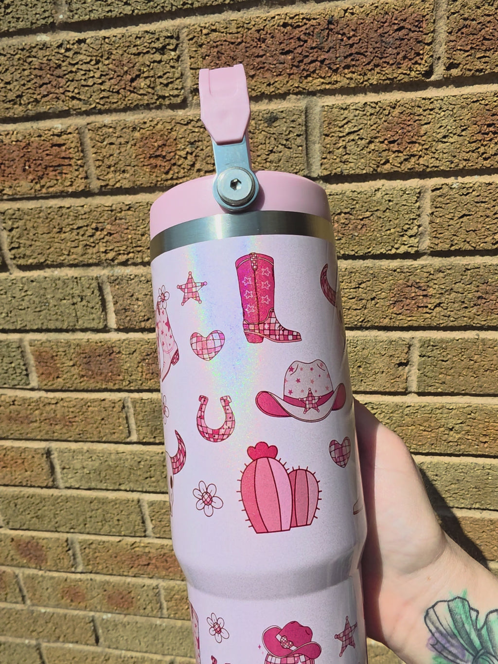 Pink Western Theme 30oz Flip Lid Leakproof Tumbler With Double Wall Insulation And Flip Lid