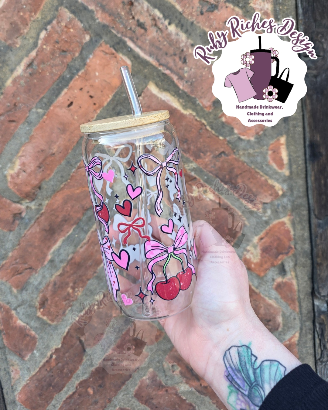 Cherry Bows Glass Tumbler