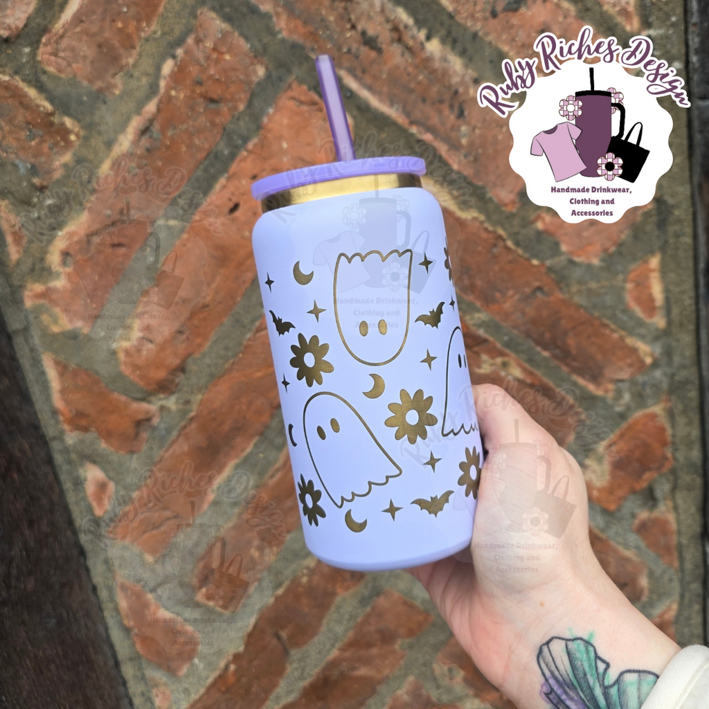 Floral Ghost Gold Plated Engraved Double Wall Insulated Metal Tumbler