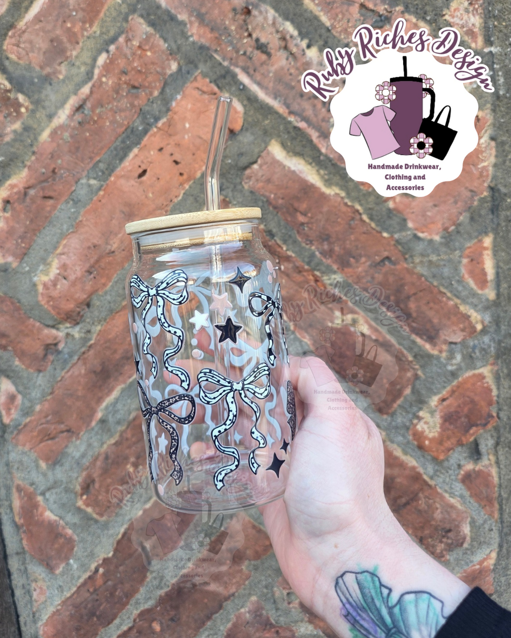 Printed Bows Leapord Glass Tumbler
