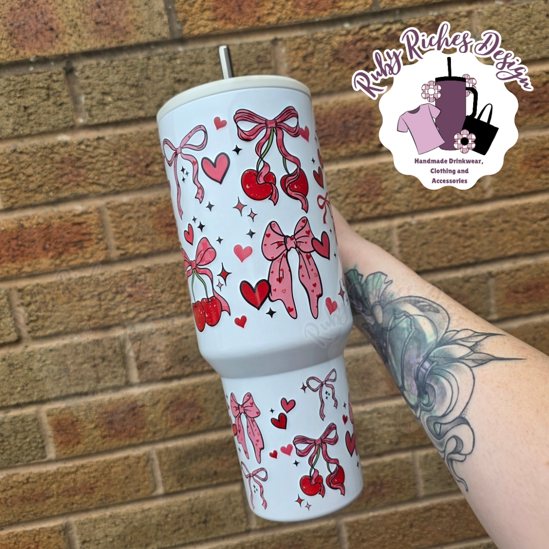 Cherry Bows Theme 40oz Double Wall Insulated Metal Tumbler