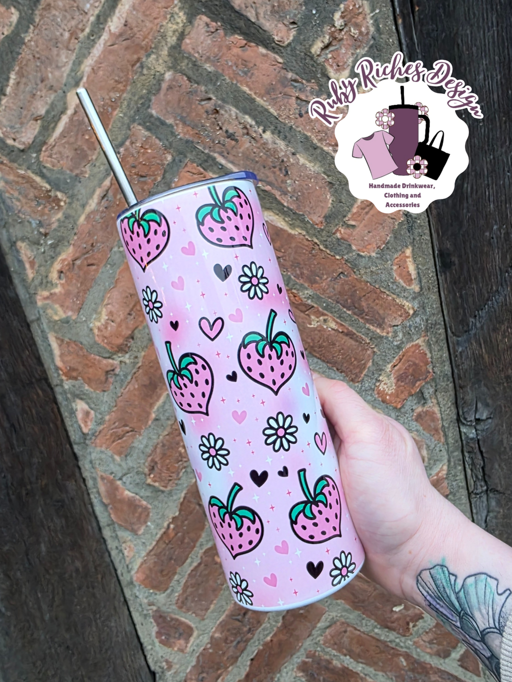 Strawberry Hearts Double Wall Insulated Metal Tumbler