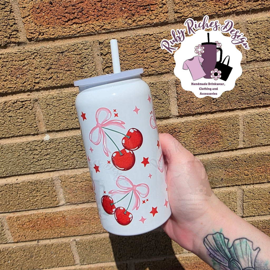 Cherry Bow Stars 16oz Double-wall insulated metal tumbler with vaccum lid