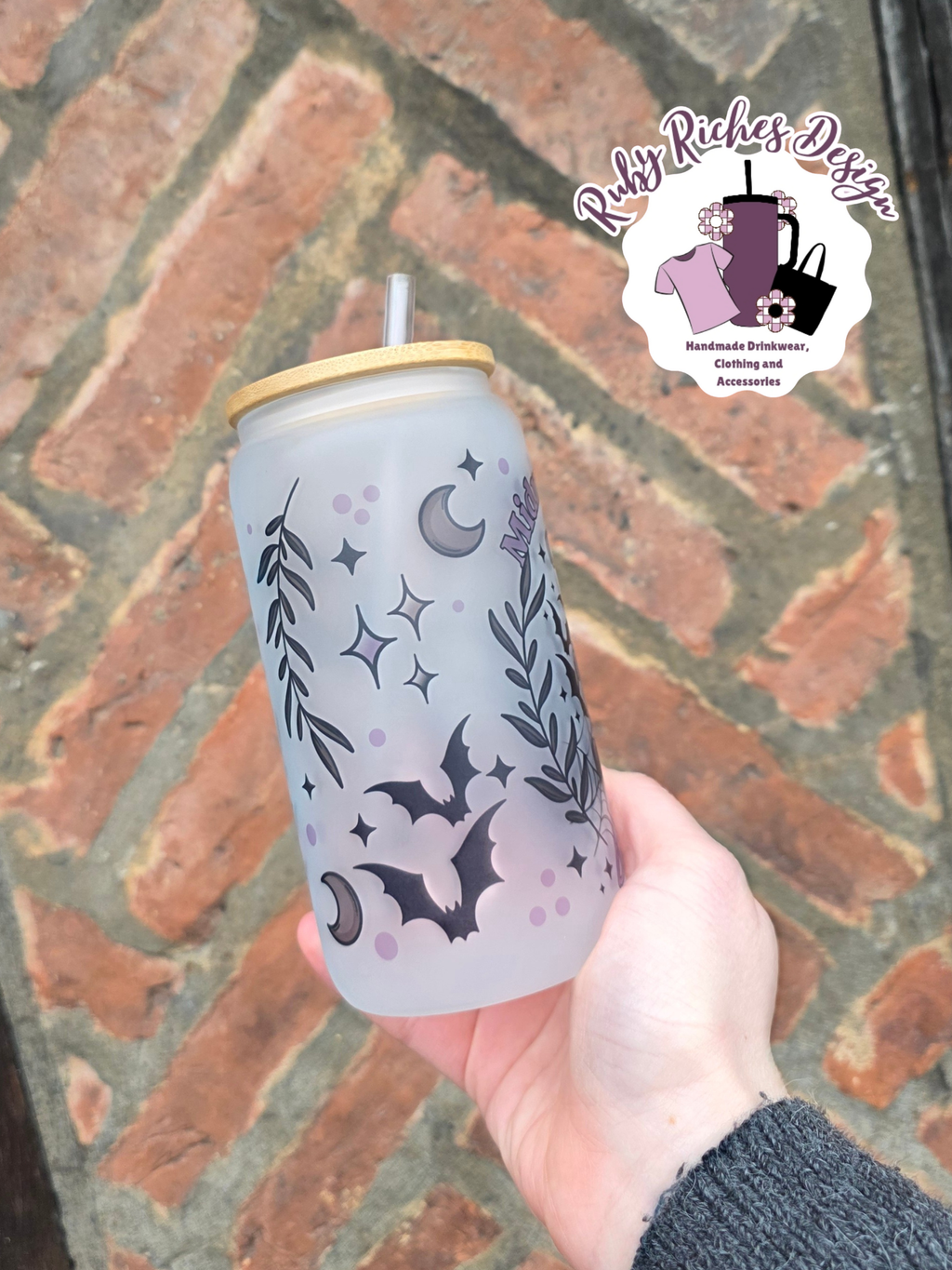 Midnight Magic Frosted Glass Tumbler With Bamboo Lid