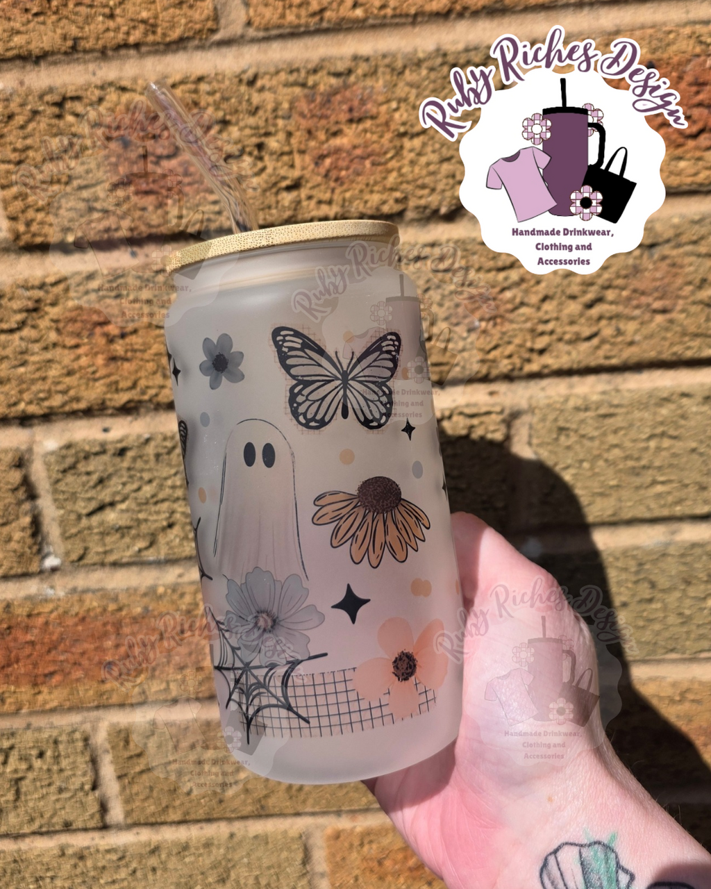 Spring Ghost Floral Frosted Glass Tumbler
