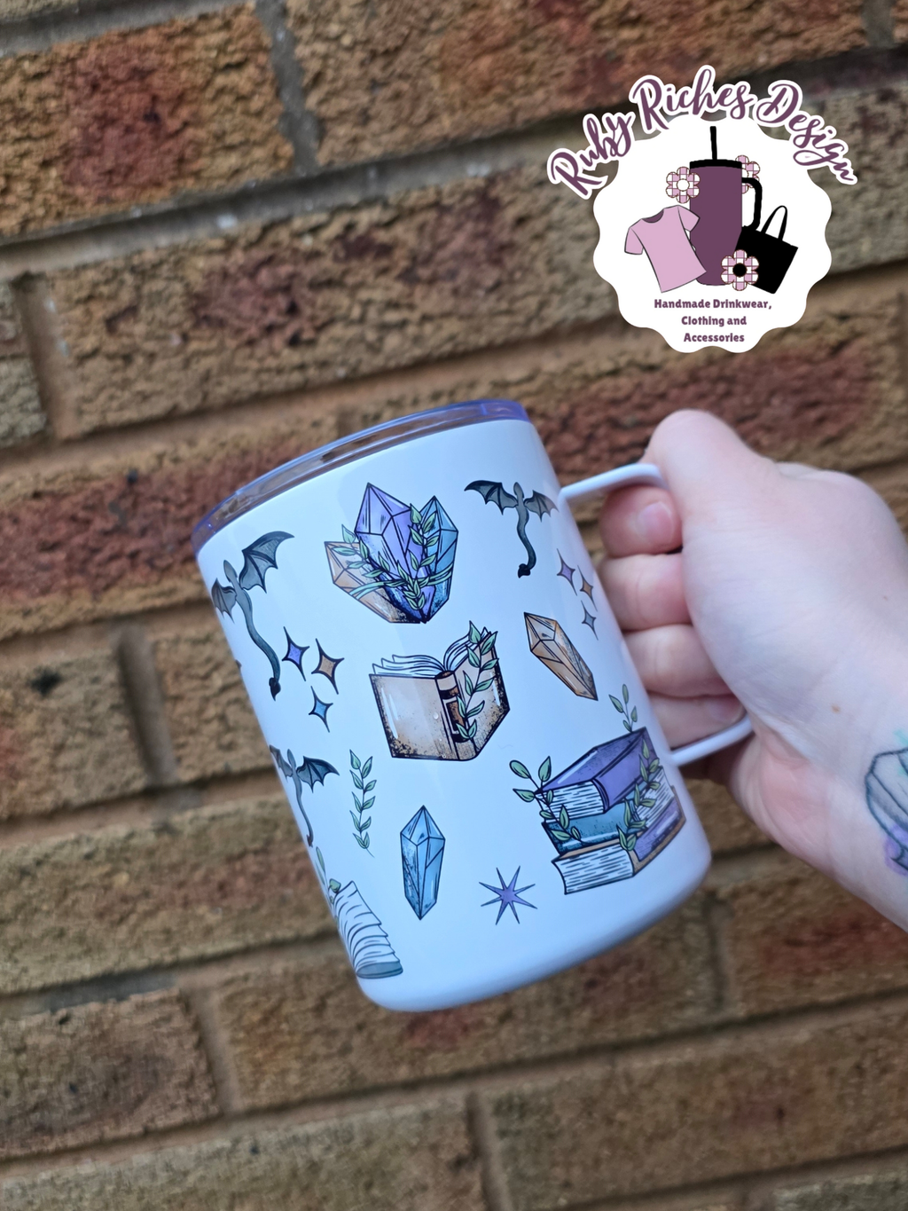 12oz Dragon Fantasy Reader Theme Side Handle Double Wall Insulated Mug