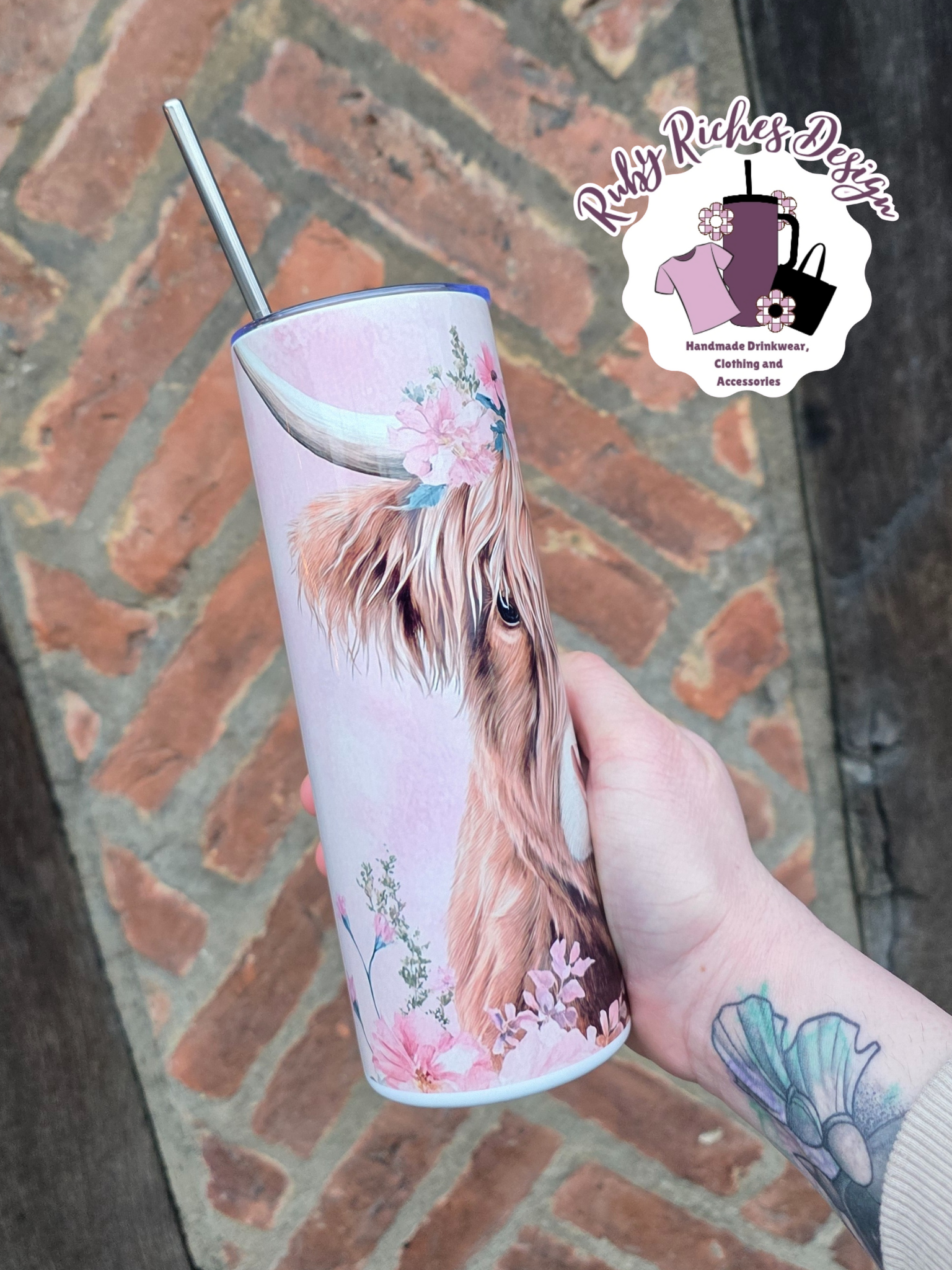 Pink Highland Cow Theme Double Wall Insulated Metal Tumbler