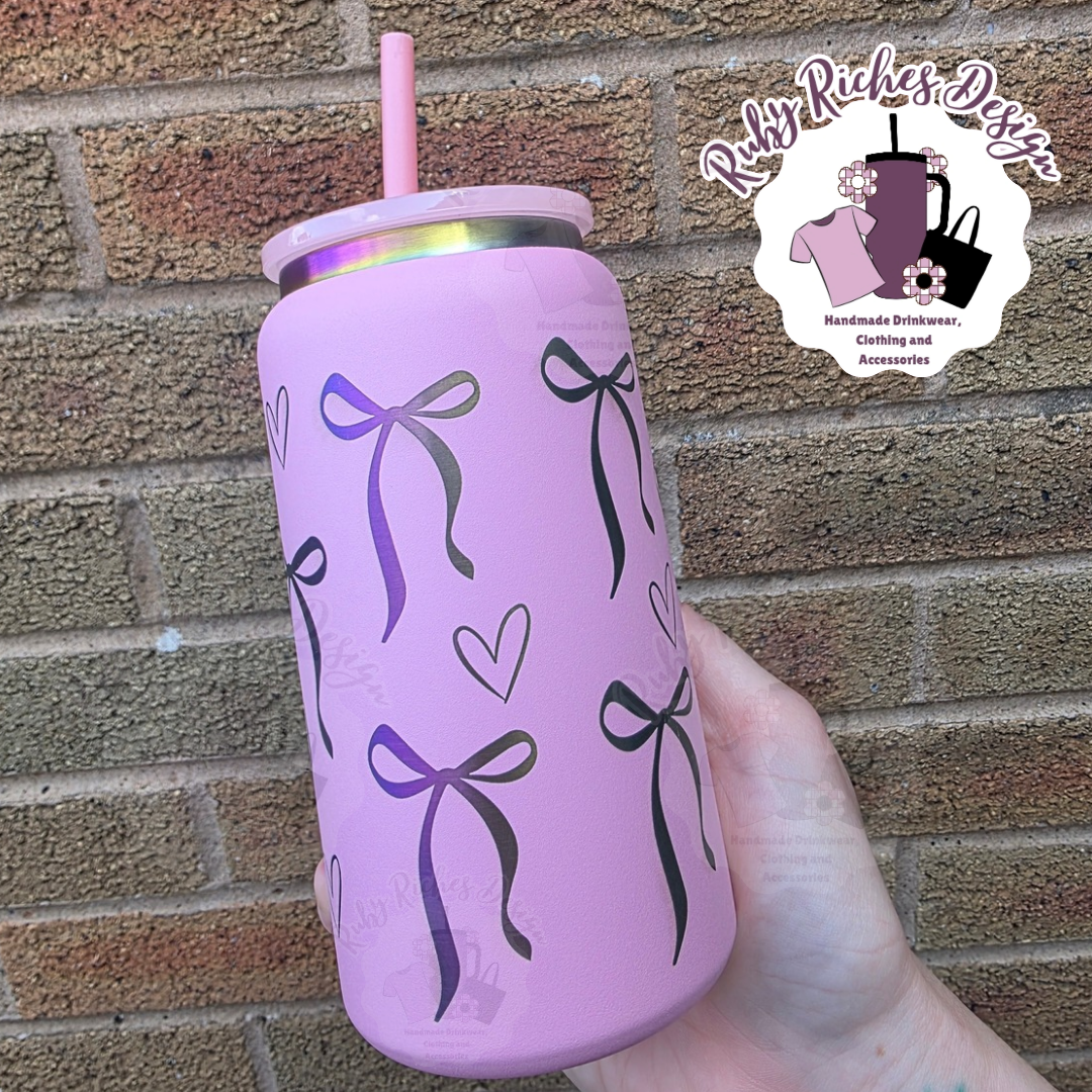 Rainbow Plated Bows Engraved Metal 16oz Double Wall Insulated Tumbler
