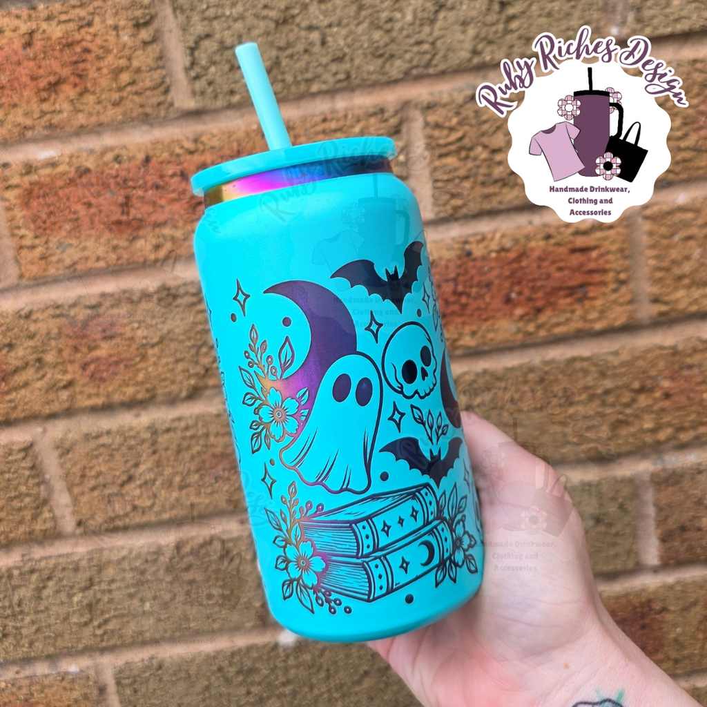 Spooky Bookish 16oz Rainbow Plated Engraved 16oz Double Wall Insulated Metal Tumbler