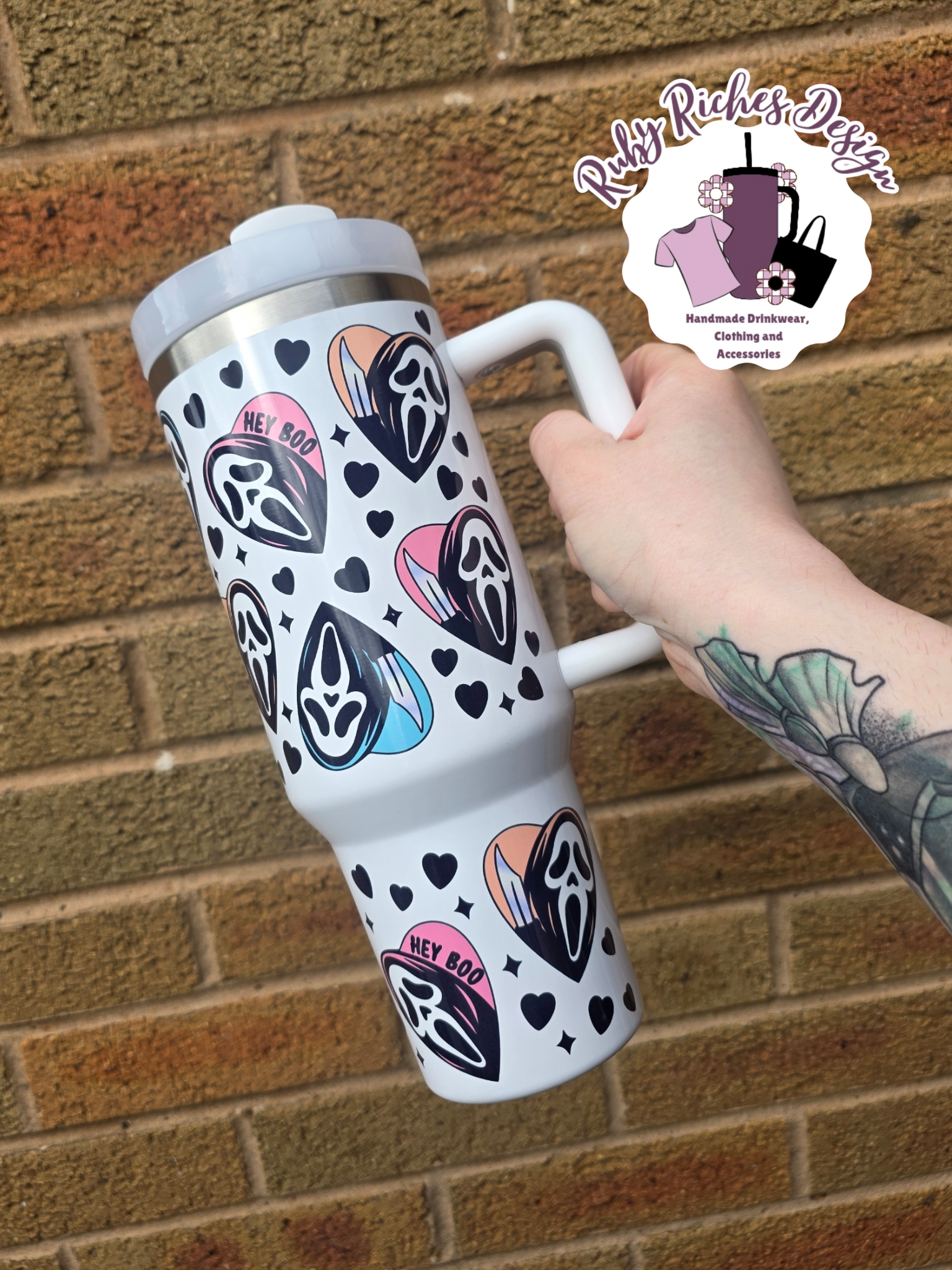 Hey Boo GhostFace 40oz Double Wall Insulated Metal Tumbler