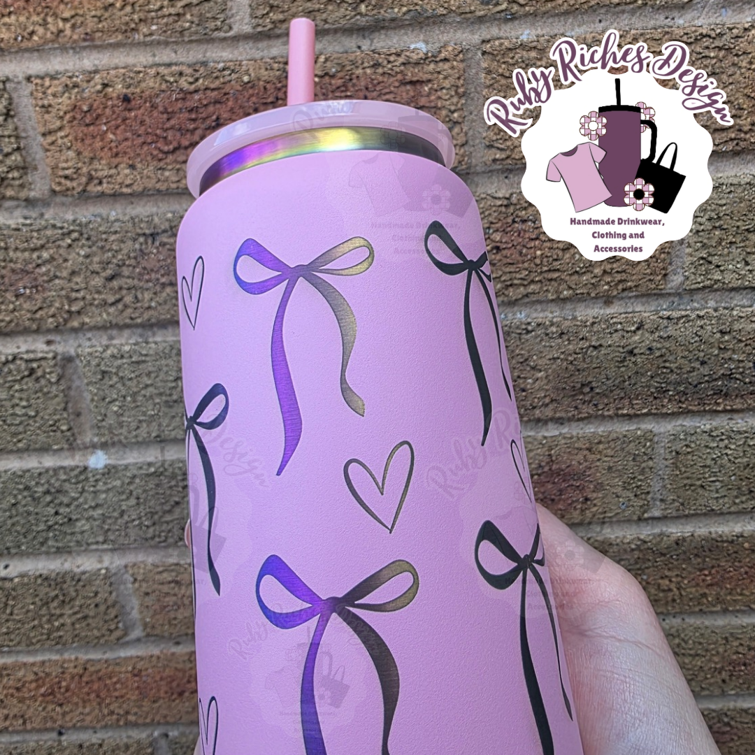 Rainbow Plated Bows Engraved Metal 16oz Double Wall Insulated Tumbler