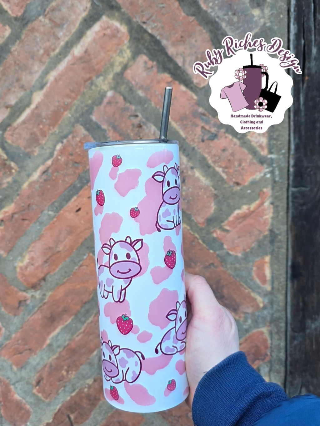 Strawberry Cow Theme 20oz Double Wall Insulated Metal Tumbler