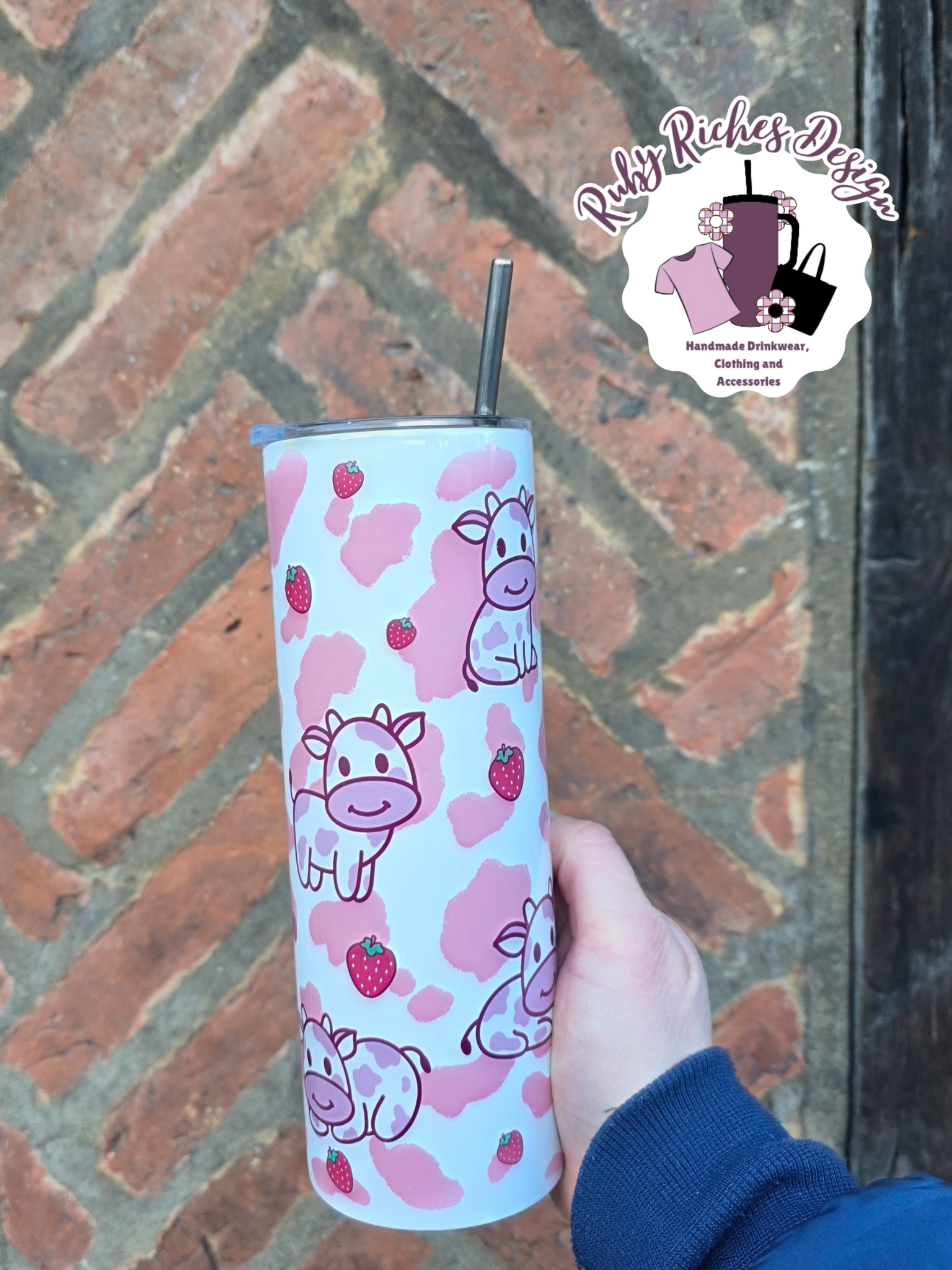 Strawberry Cow Theme 20oz Double Wall Insulated Metal Tumbler