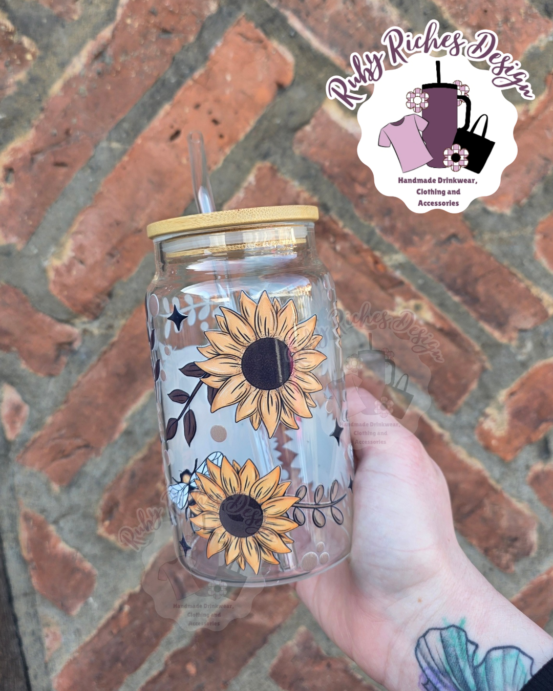 Sunflower Ghostie 16oz Glass Tumbler