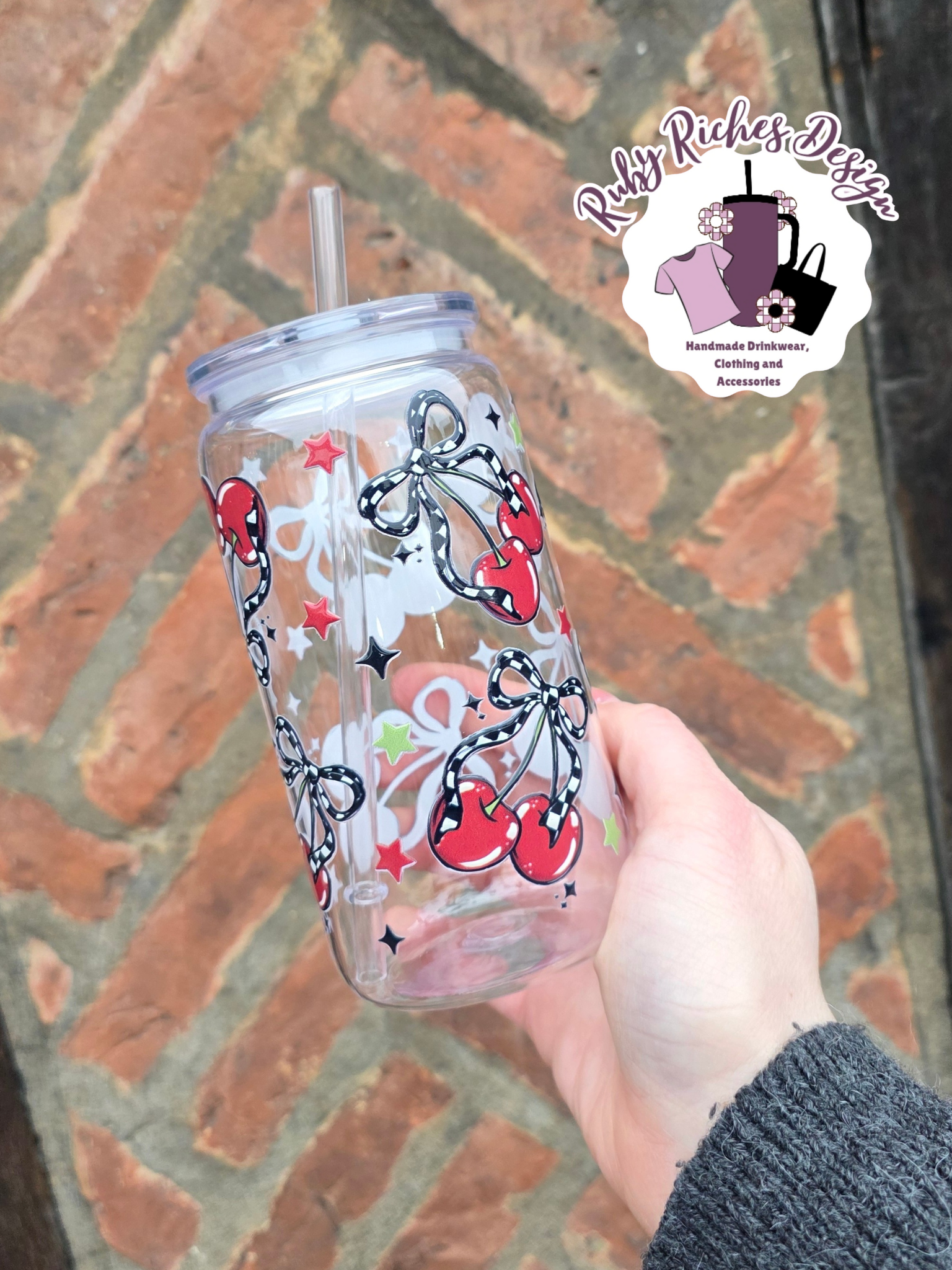 Checkered Cherries Plastic Tumbler