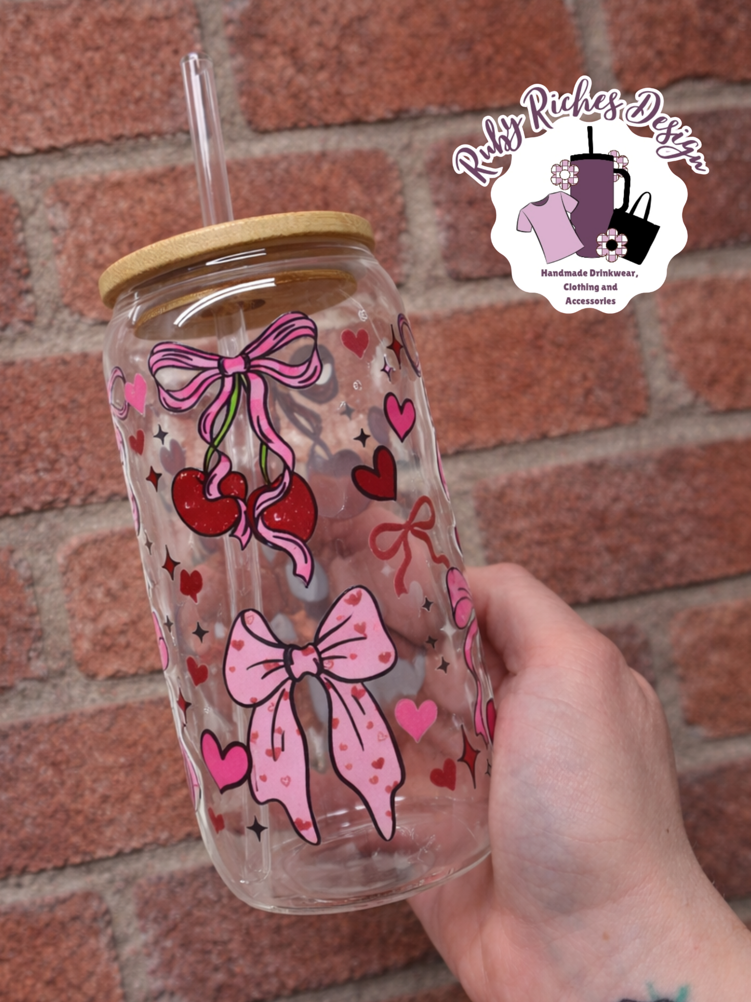Cherry Bows Glass Tumbler