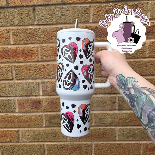 40oz Ghost Face Metal Tumbler With Double Wall Insulation And Metal Straw