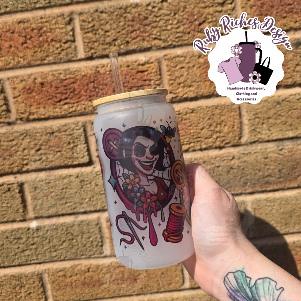 Button Spooky Theme 16oz Glass Tumbler