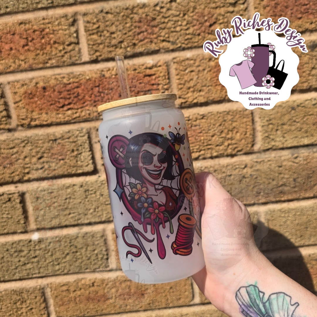 Button Spooky Theme 16oz Glass Tumbler