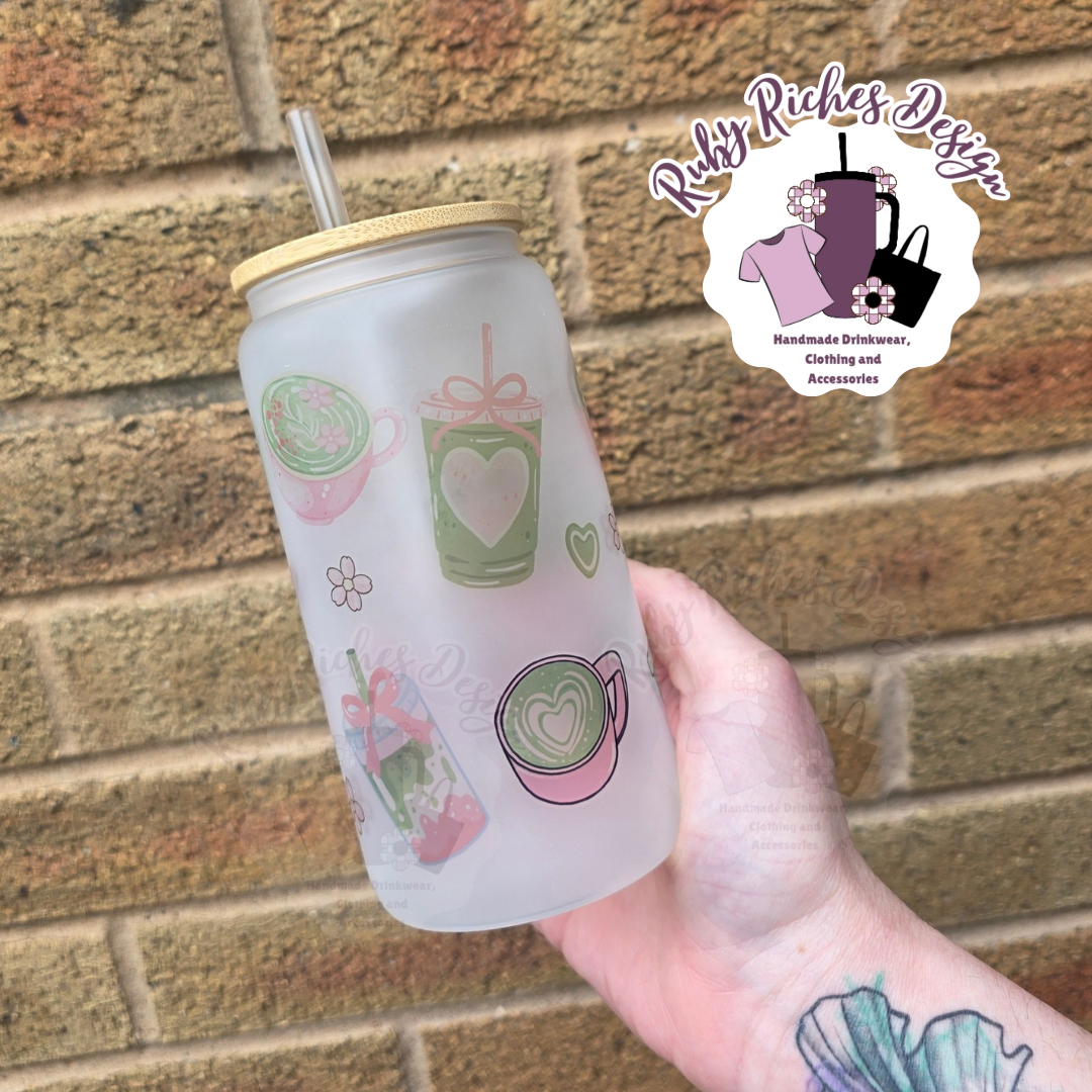 Matcha Girly Frosted Glass Tumbler