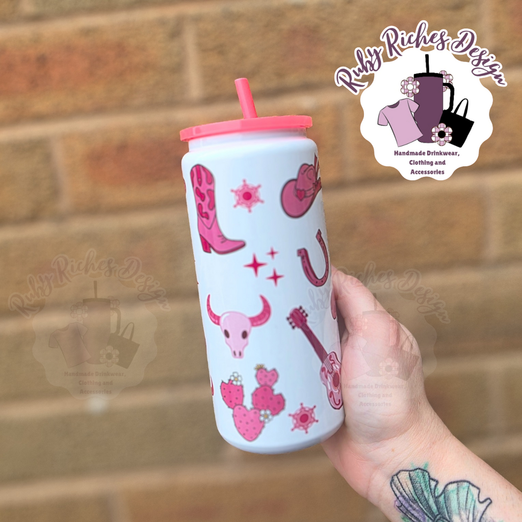 Country And Western Theme 16oz Double Wall Insulated Metal Tumbler
