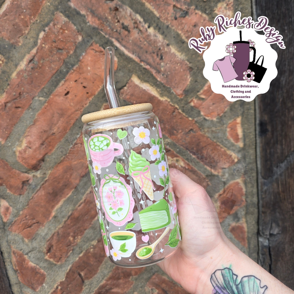Matcha Theme 16oz Glass Tumbler