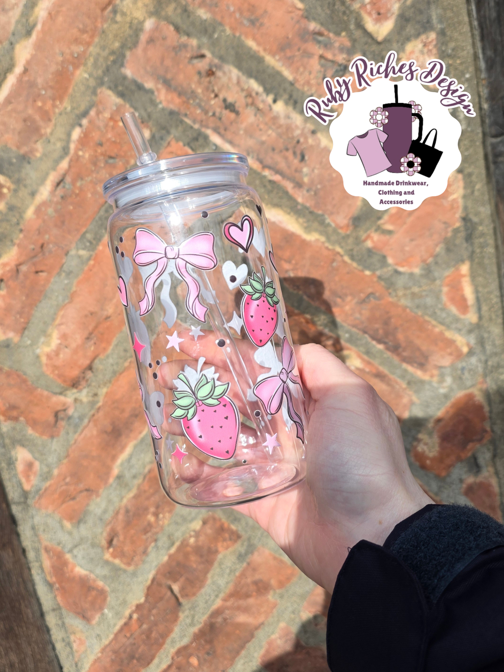 Strawberry Bows 16oz Plastic Tumbler