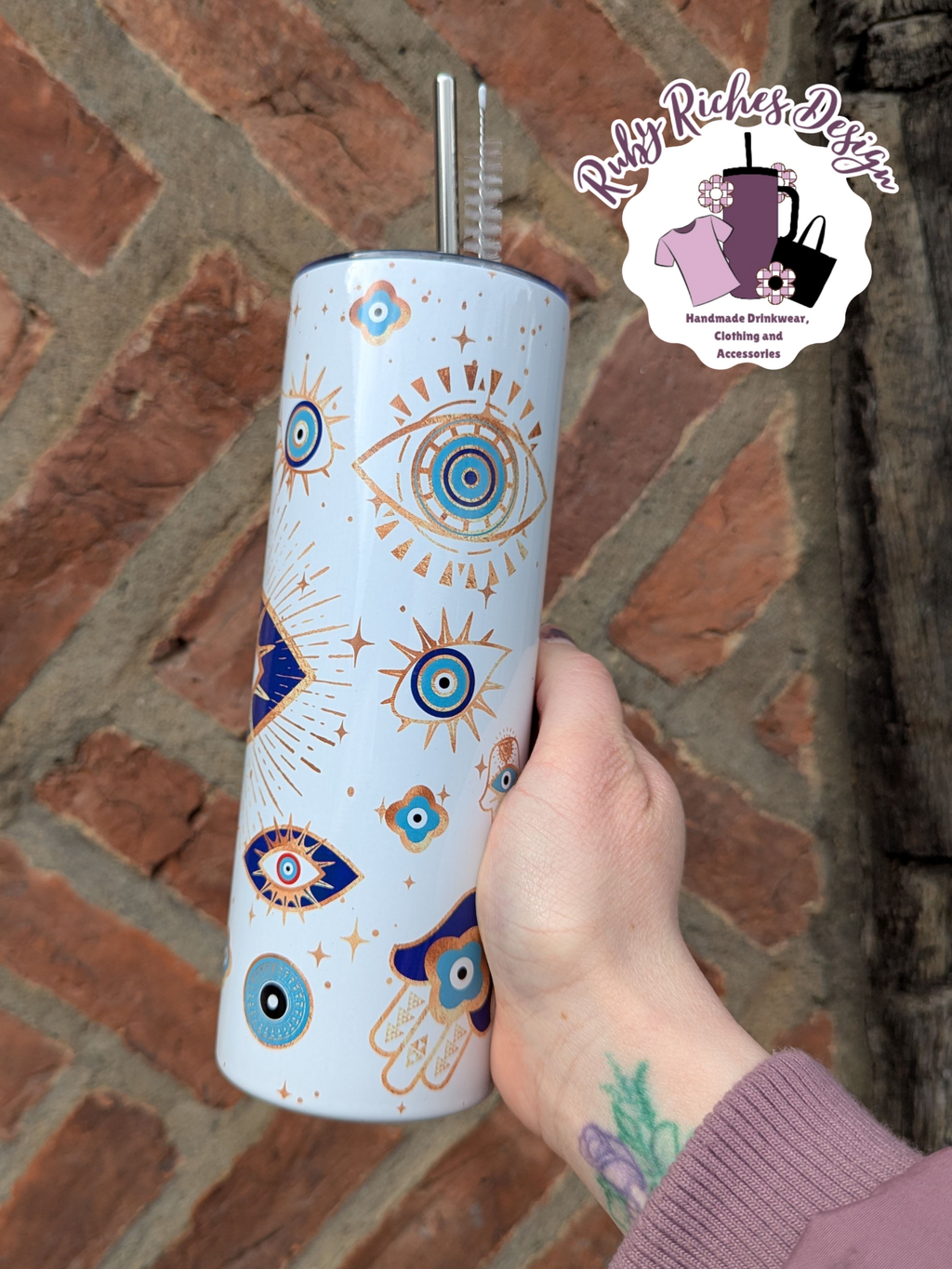 Evil Eye Theme 20oz Double Wall Insulated Metal Tumbler