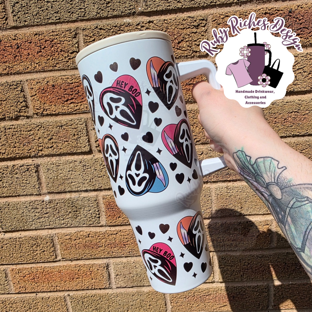Hey Boo GhostFace 40oz Double Wall Insulated Metal Tumbler