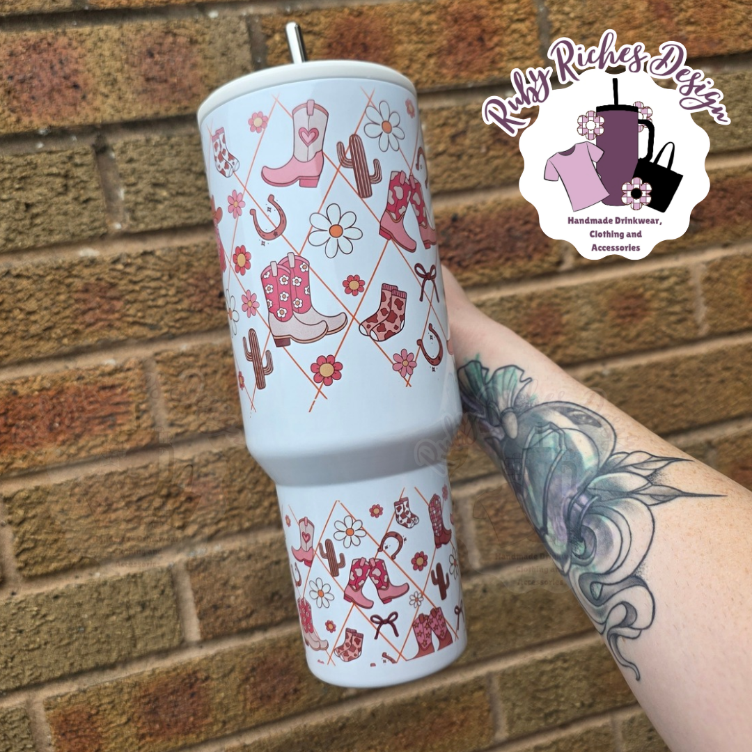 County And Western Theme 40oz Double Wall Insulated Metal Tumbler