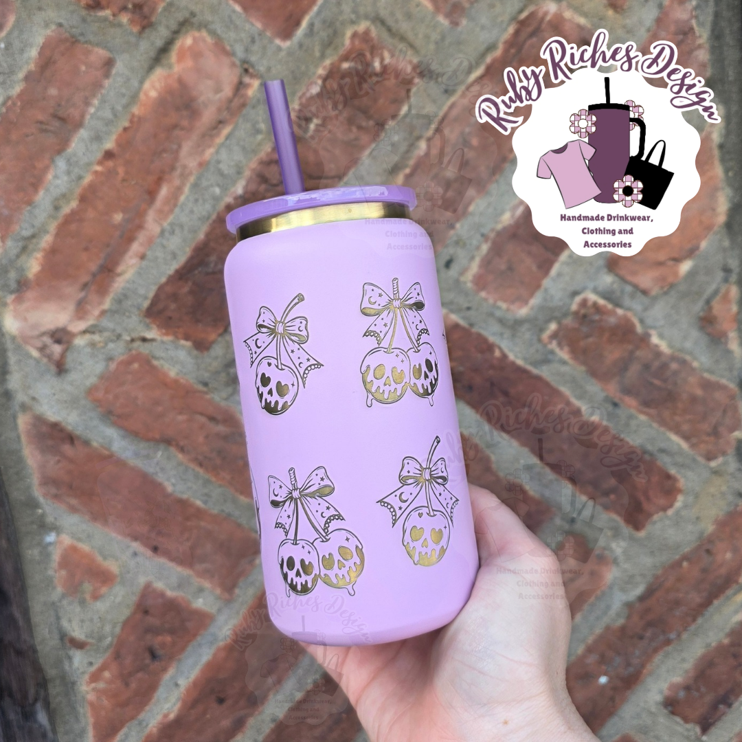 Skull Cherries 16oz Engraved Gold Plated Tumbler