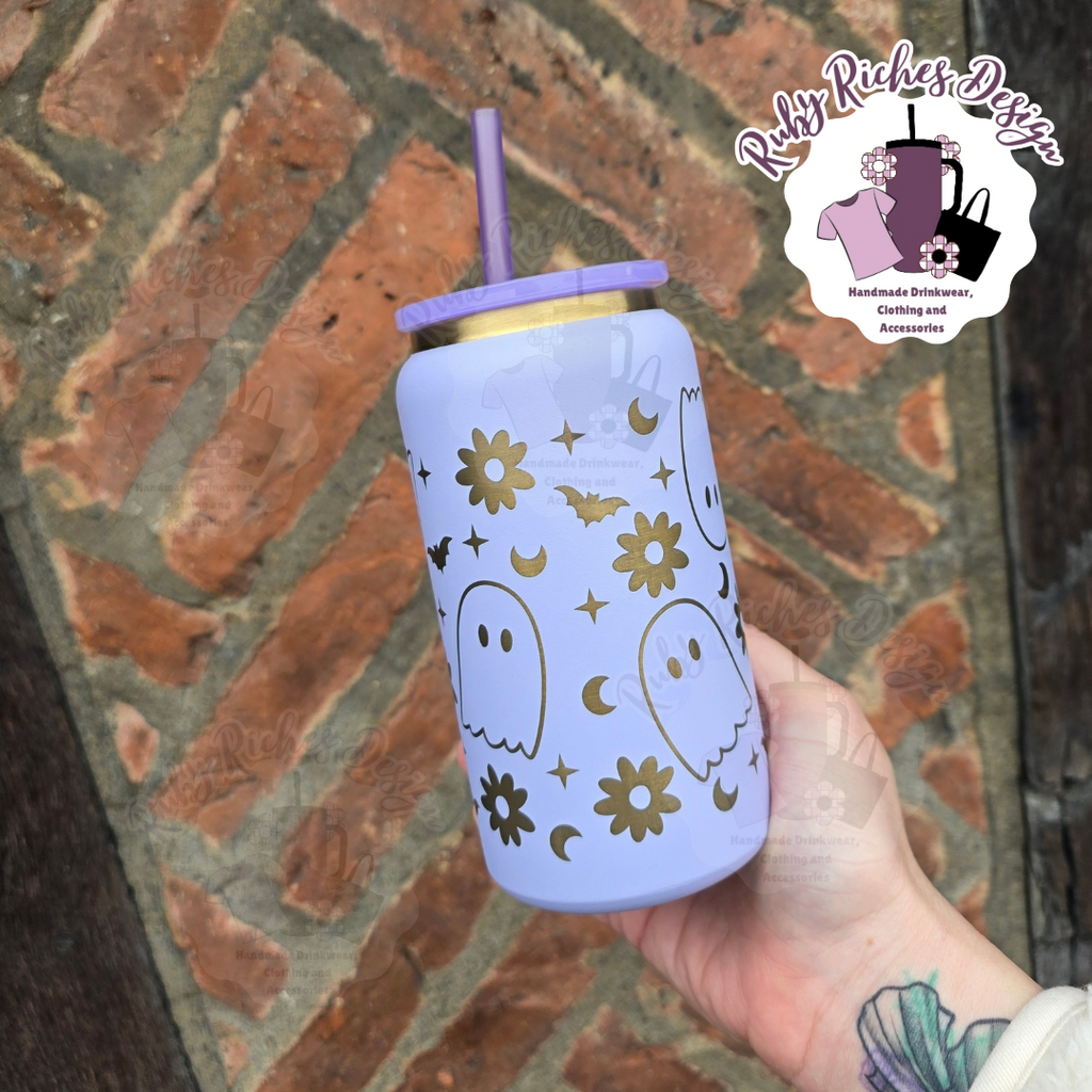 Floral Ghost Gold Plated Engraved Double Wall Insulated Metal Tumbler