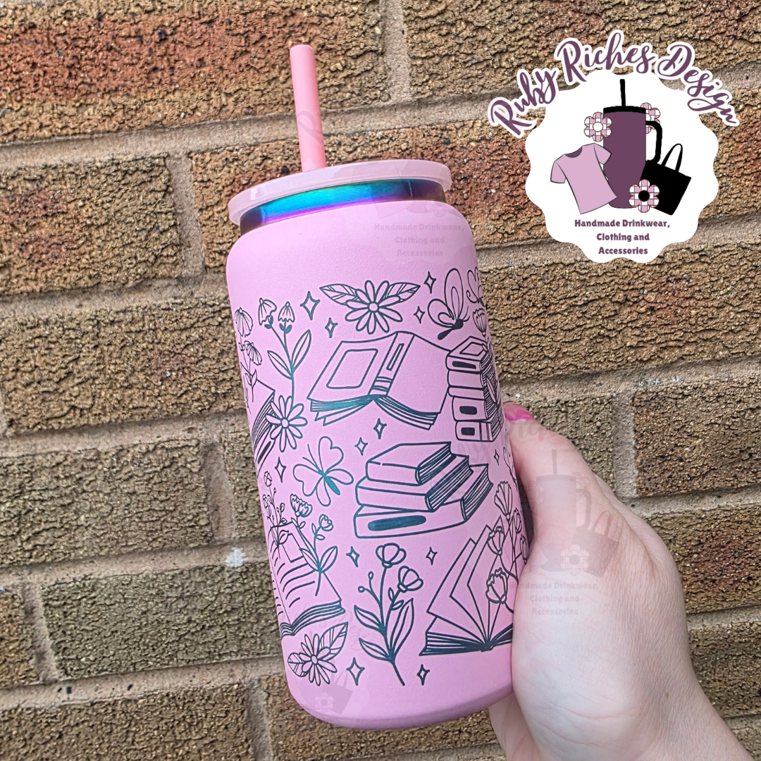 Sorry Im All Booked Up Rainbow Plated Engraved 16oz Double Wall Insulated Metal Tumbler