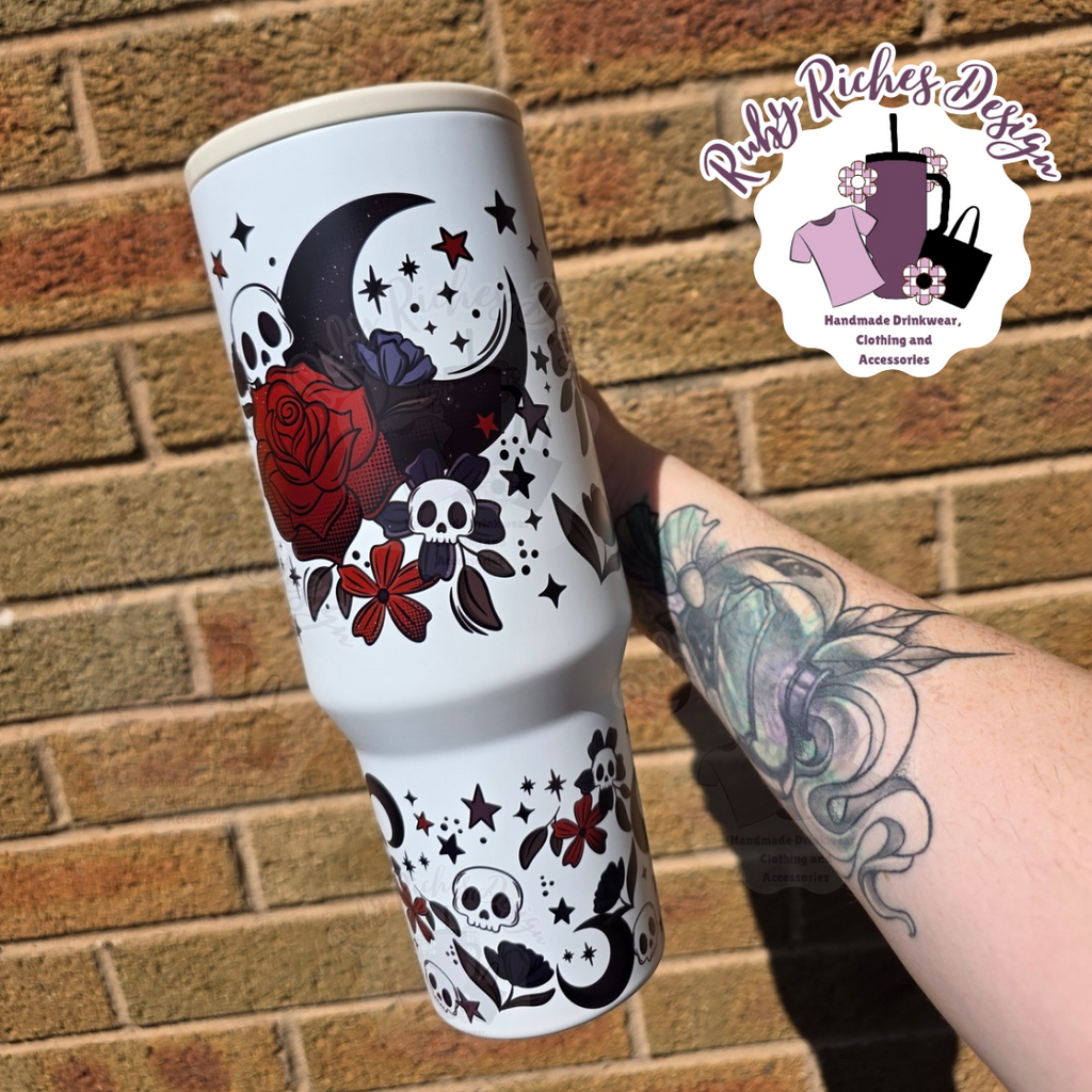 Floral Moon Theme 40oz Double Wall Insulated Metal Tumbler