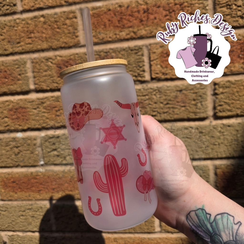 Pink Western theme 16oz Glass Tumbler
