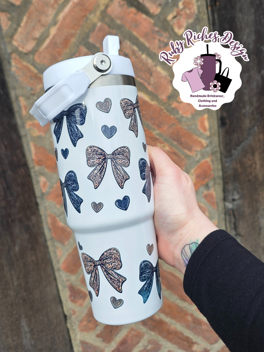 Printed Bows 30oz Leakproof Flip Lid Metal Tumbler