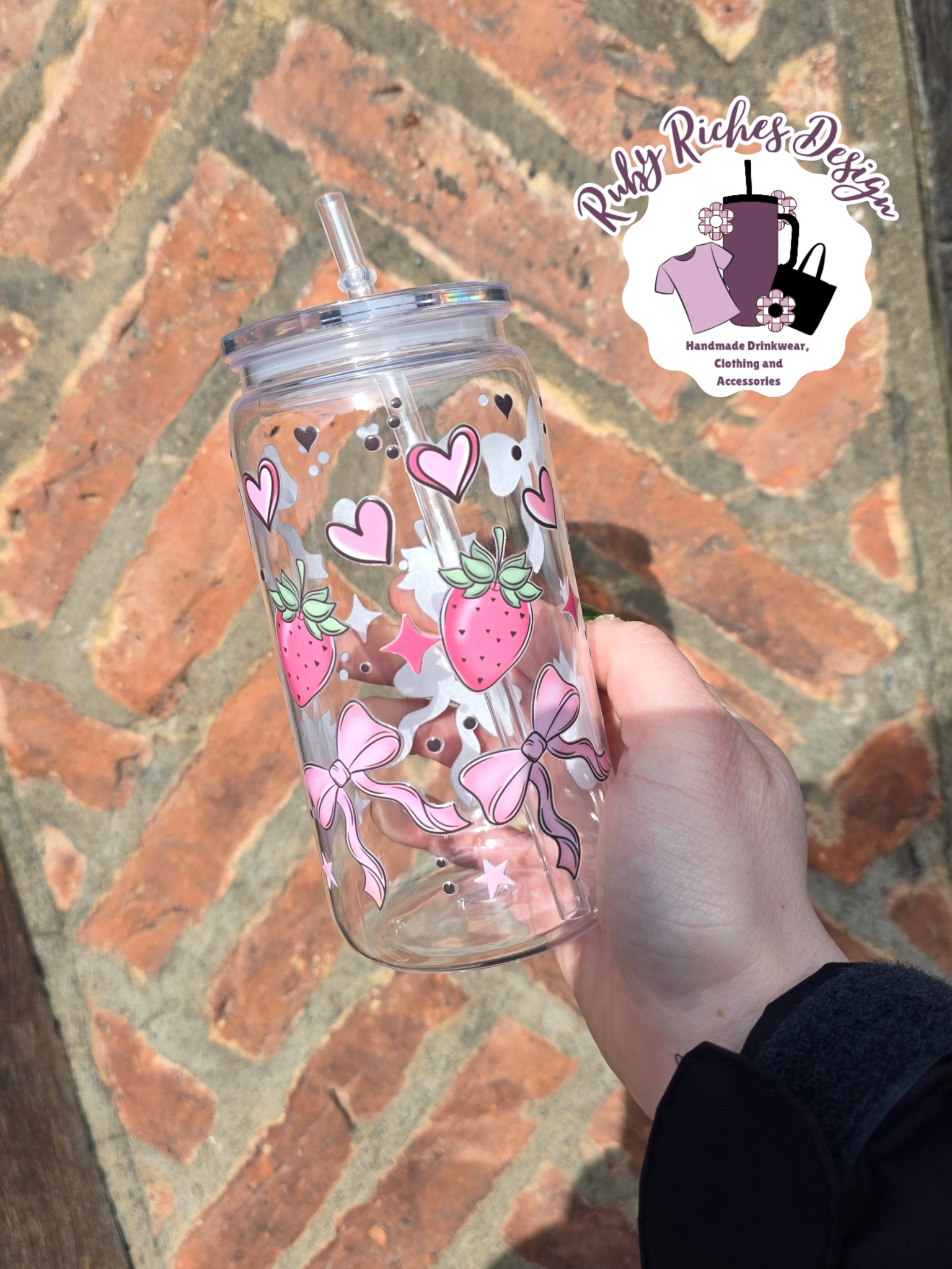 Strawberry Bows 16oz Plastic Tumbler