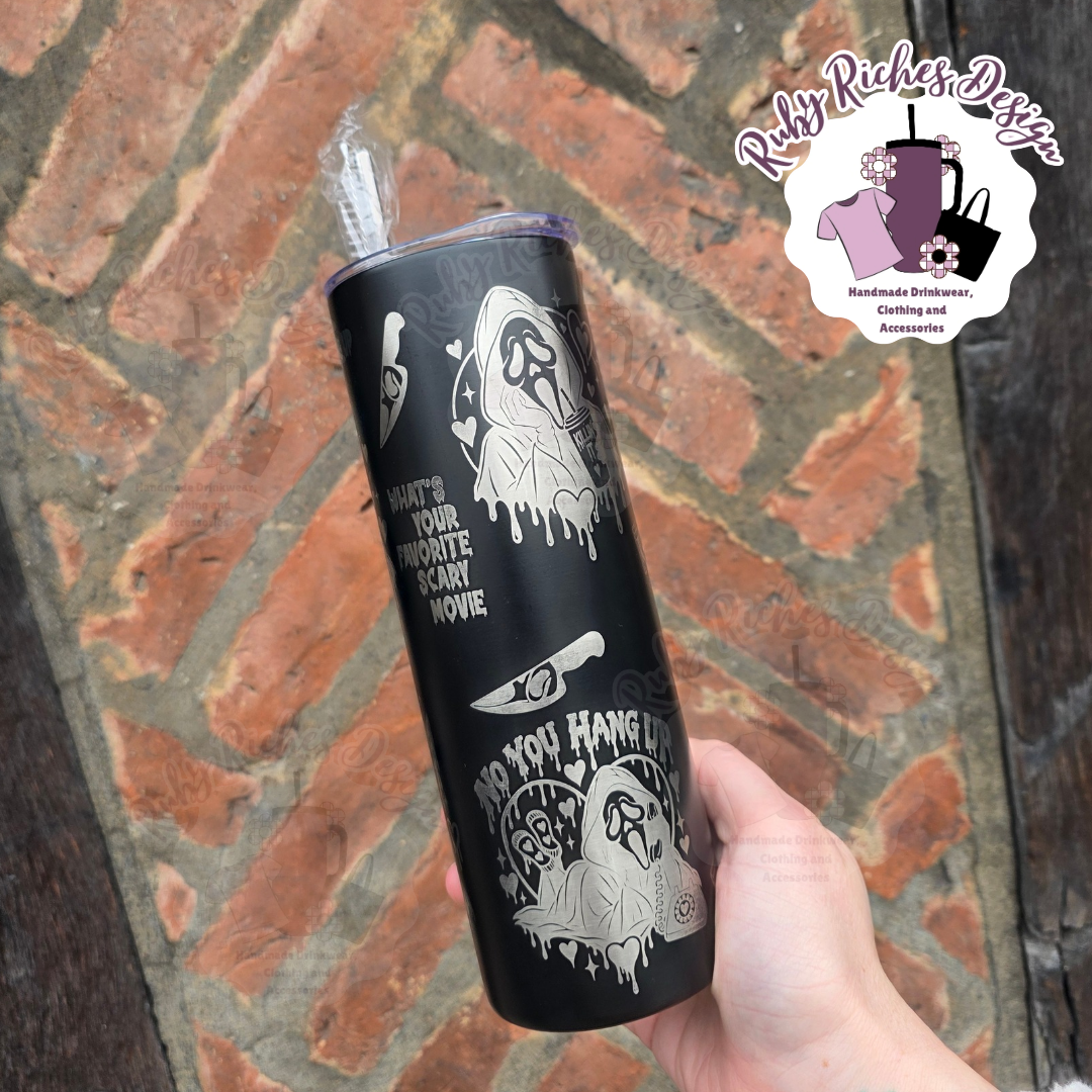 Ghost Face Engraved 20oz Double Wall Insulated Metal Tumbler