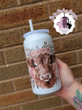 Highland Cow Pink And Sage Butterfly 16oz Metal Tumbler
