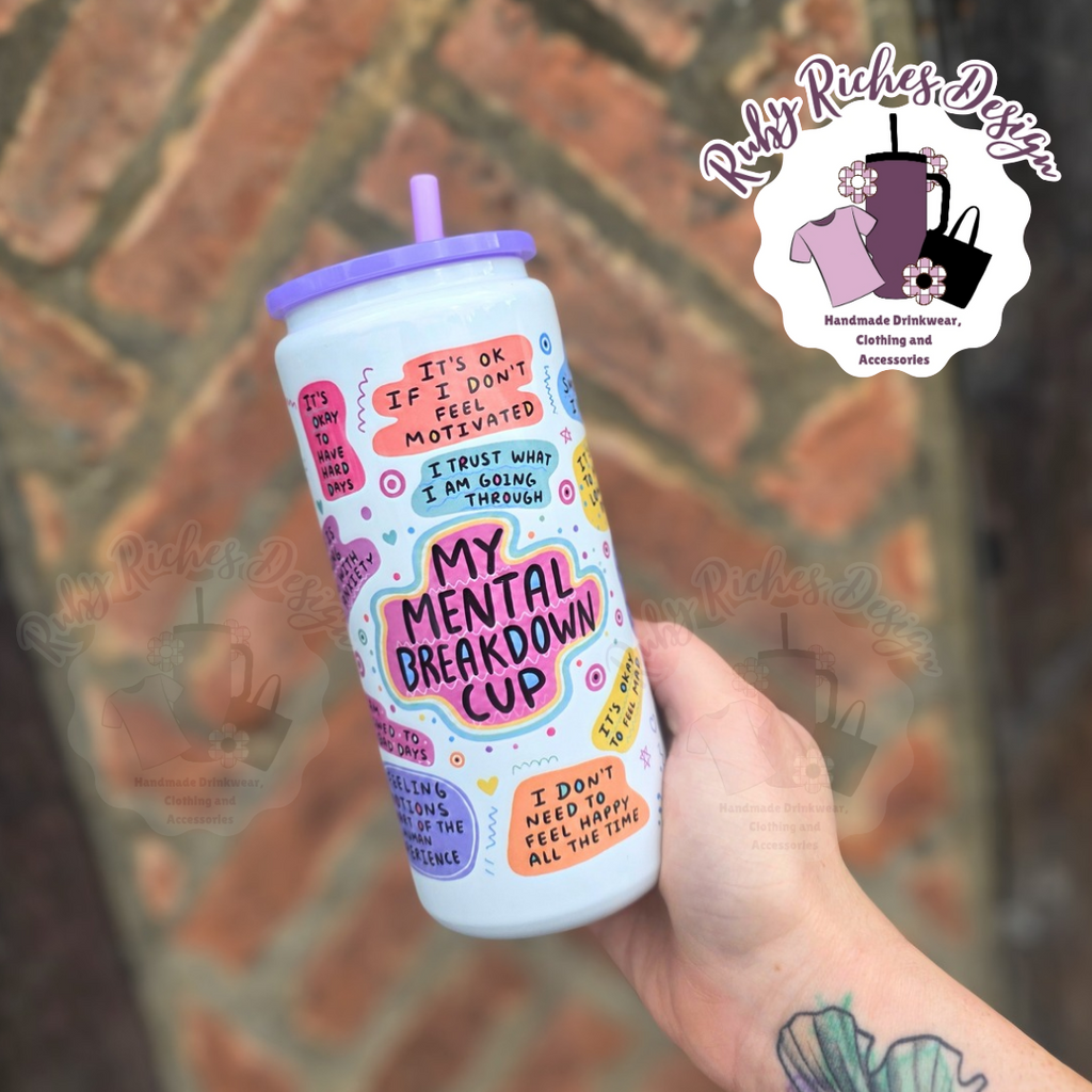 My mental breakdown 16oz Skinny Double Wall Insulated Metal Tumbler with purple lid and straw