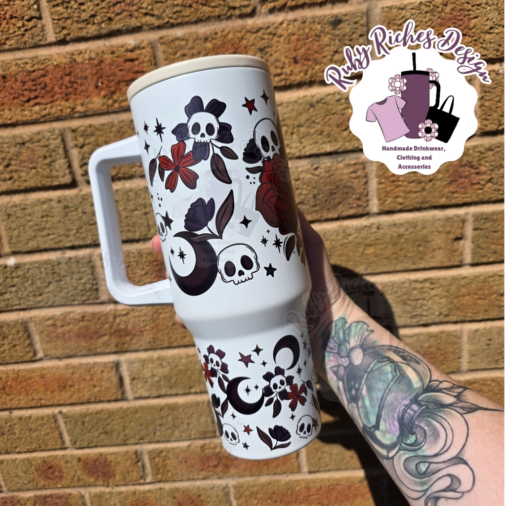 Floral Moon Theme 40oz Double Wall Insulated Metal Tumbler