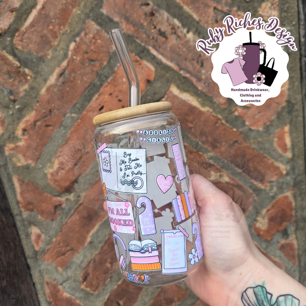 Bookish girly 16oz Glass Tumbler