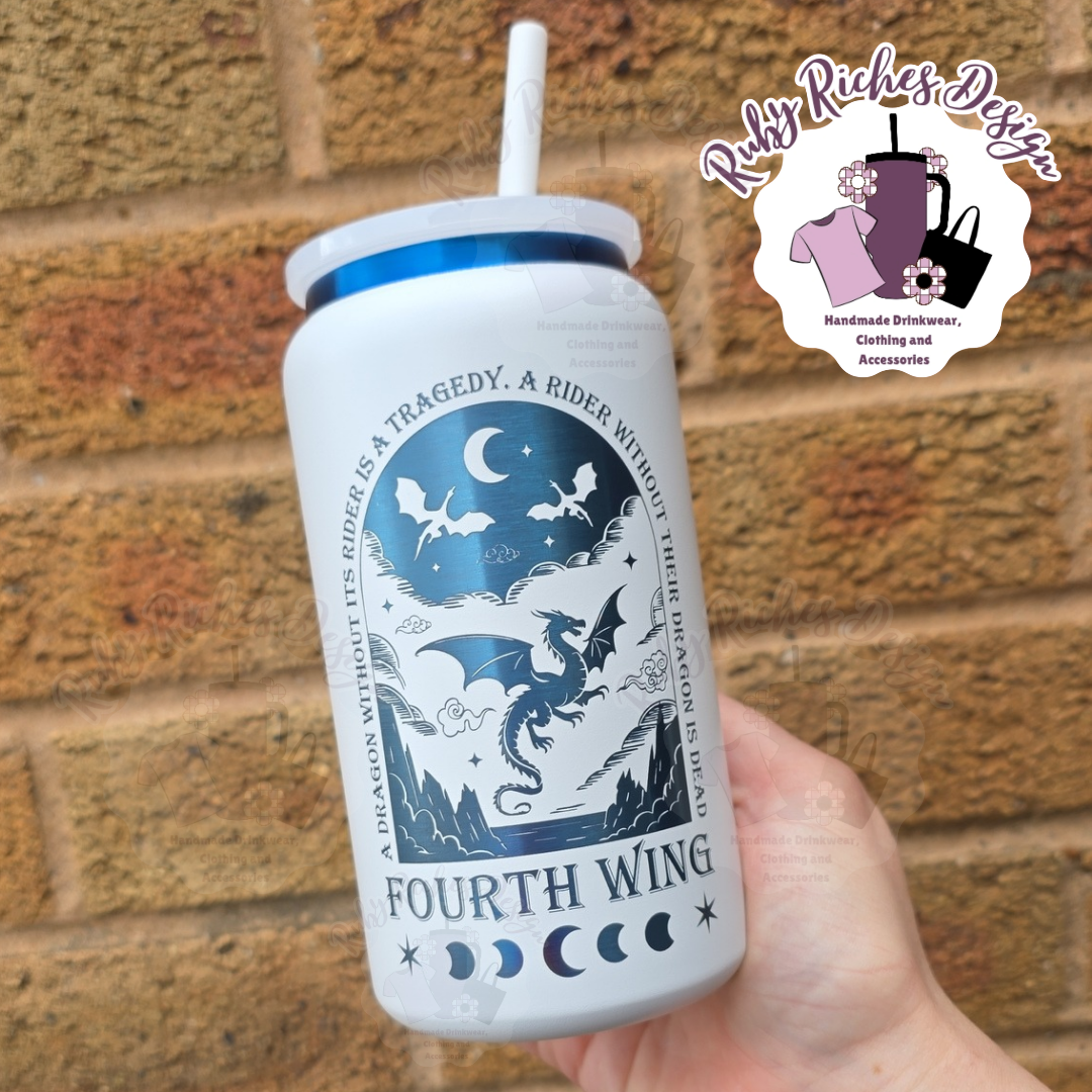 Blue Plated Fourth Wing Theme 16oz Engraved Tumbler