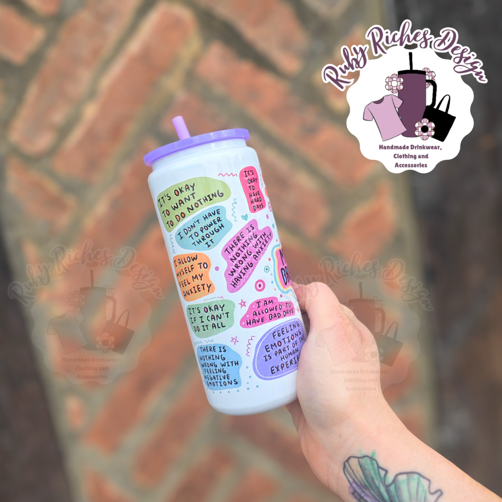 My mental breakdown 16oz Skinny Double Wall Insulated Metal Tumbler with purple lid and straw