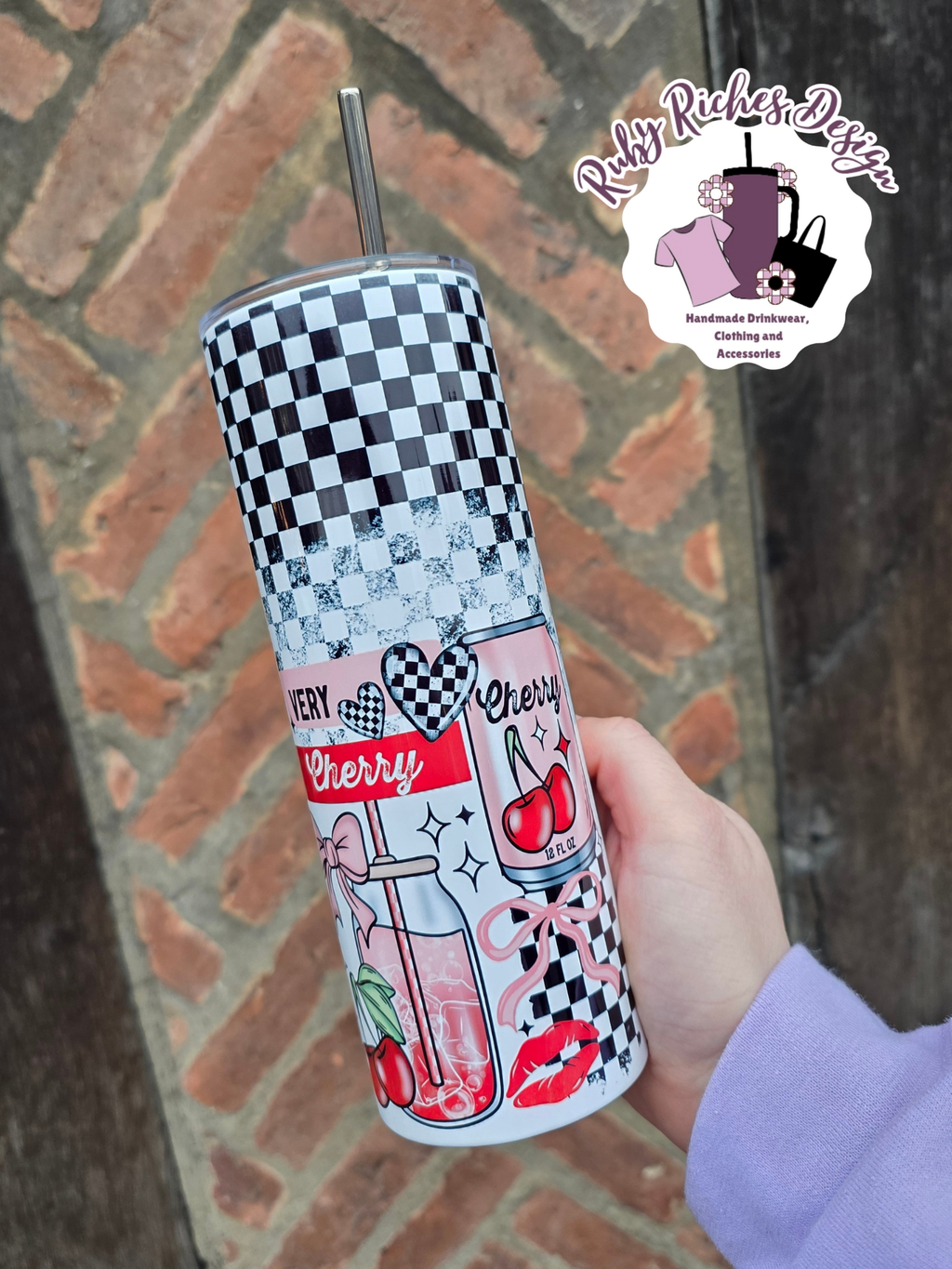 Very Cherry Checkered 20oz Double Wall Insulated Metal Tumbler