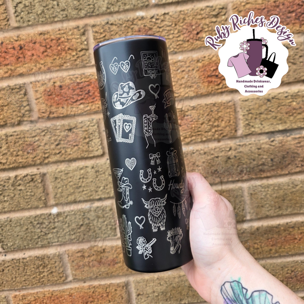 Western Theme 20oz Engraved double-wall insulated metal tumbler