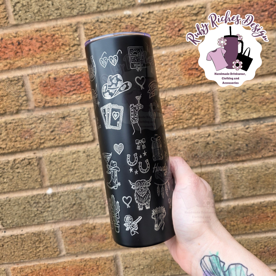 Western Theme 20oz Engraved double-wall insulated metal tumbler